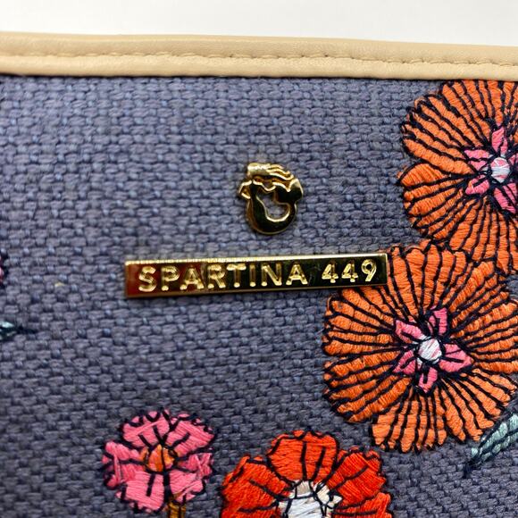 Spartina 449 Tassel Snap Zip Wallet Blue Floral Linen Canvas Embroidered NWT - Picture 3 of 7